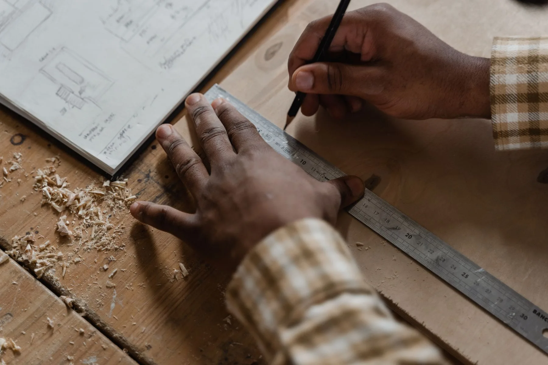 Carpenter working with wood