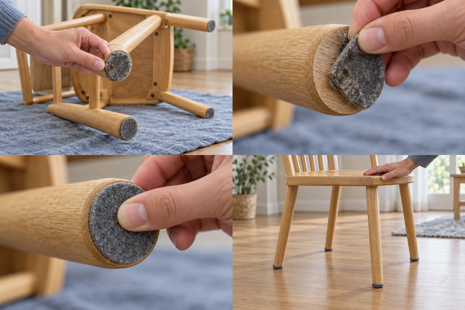 Light wooden chair on a protective cloth for inspecting the foot pads